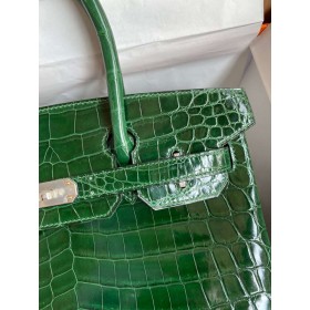 Hermes Birkin 30 Handmade Bag In Malachite Crocodile Niloticus Shiny Skin