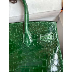 Hermes Birkin 30 Handmade Bag In Malachite Crocodile Niloticus Shiny Skin
