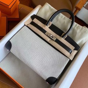 Hermes Birkin 30 Handmade Bag In Toile &amp; Black Swift Leather