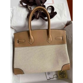 Hermes Birkin 30 Handmade Bag In Toile &amp; Chai Epsom Leather
