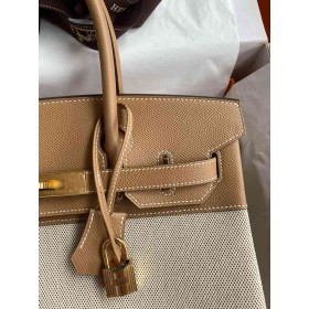Hermes Birkin 30 Handmade Bag In Toile &amp; Chai Epsom Leather