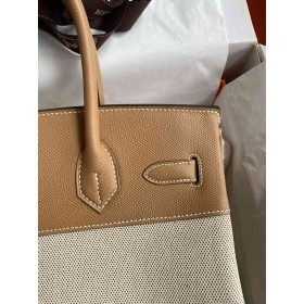 Hermes Birkin 30 Handmade Bag In Toile &amp; Chai Epsom Leather