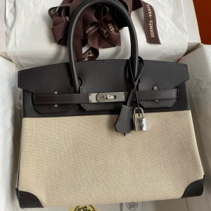 Hermes Birkin 30 Handmade Bag in Toile &amp; Ebene Swift Leather