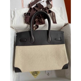 Hermes Birkin 30 Handmade Bag in Toile &amp; Ebene Swift Leather