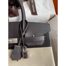 Hermes Birkin 30 Handmade Bag in Toile &amp; Ebene Swift Leather