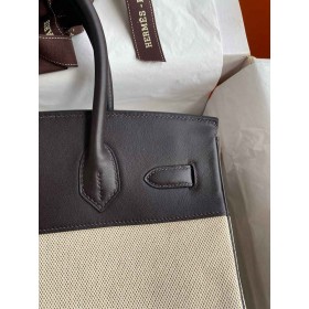 Hermes Birkin 30 Handmade Bag in Toile &amp; Ebene Swift Leather