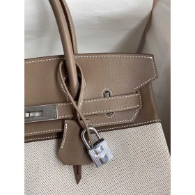 Hermes Birkin 30 Handmade Bag In Toile &amp; Tourterelle Swift Leather