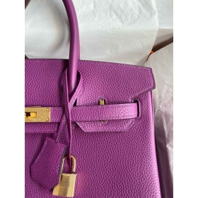 Hermes Birkin 30 Retourne Handmade Bag in Anemone Clemence Leather