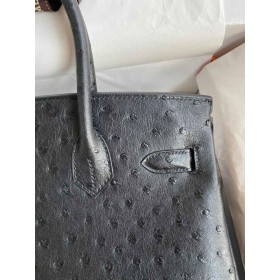 Hermes Birkin 30 Retourne Handmade Bag In Black Ostrich Leather