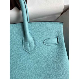 Hermes Birkin 30 Retourne Handmade Bag In Blue Atoll Epsom Calfskin