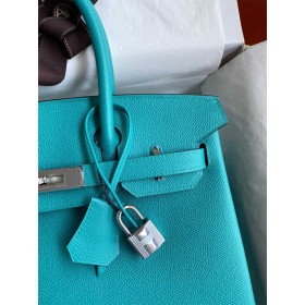 Hermes Birkin 30 Retourne Handmade Bag In Blue Paon Epsom Calfskin
