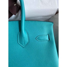 Hermes Birkin 30 Retourne Handmade Bag In Blue Paon Epsom Calfskin