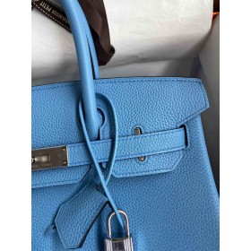 Hermes Birkin 30 Retourne Handmade Bag In Blue Paradise Clemence Leather