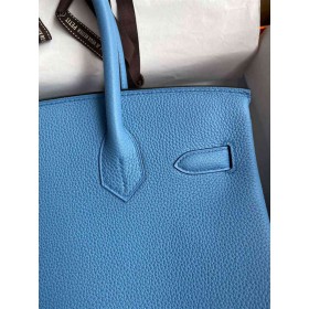 Hermes Birkin 30 Retourne Handmade Bag In Blue Paradise Clemence Leather
