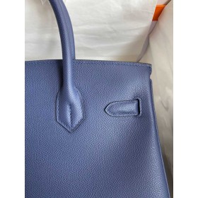 Hermes Birkin 30 Retourne Handmade Bag In Blue Saphir Epsom Calfskin