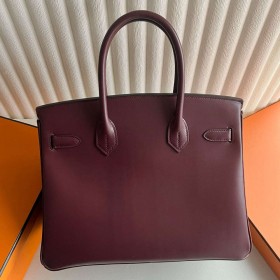 Hermes Birkin 30 Retourne Handmade Bag in Bordeaux Box Calfskin