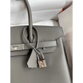 Hermes Birkin 30 Retourne Handmade Bag In Etain Epsom Calfskin