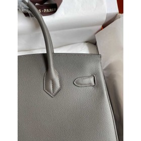 Hermes Birkin 30 Retourne Handmade Bag In Etain Epsom Calfskin