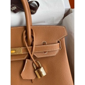 Hermes Birkin 30 Retourne Handmade Bag In Gold Clemence Leather