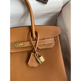 Hermes Birkin 30 Retourne Handmade Bag In Gold Epsom Calfskin