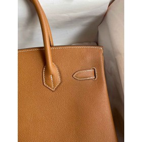 Hermes Birkin 30 Retourne Handmade Bag In Gold Epsom Calfskin