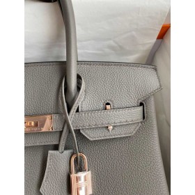 Hermes Birkin 30 Retourne Handmade Bag In Gris Meyer Clemence Leather