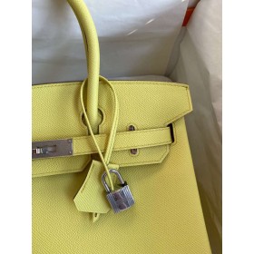 Hermes Birkin 30 Retourne Handmade Bag In Lime Epsom Calfskin
