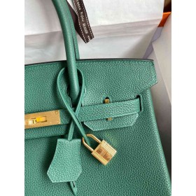 Hermes Birkin 30 Retourne Handmade Bag In Malachite Clemence Leather