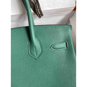 Hermes Birkin 30 Retourne Handmade Bag In Malachite Clemence Leather
