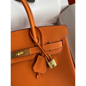 Hermes Birkin 30 Retourne Handmade Bag In Orange Clemence Leather