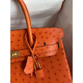 Hermes Birkin 30 Retourne Handmade Bag In Orange Ostrich Leather
