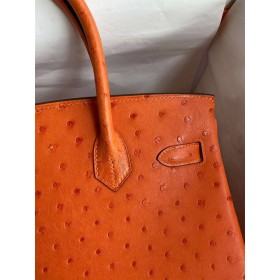 Hermes Birkin 30 Retourne Handmade Bag In Orange Ostrich Leather