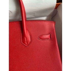 Hermes Birkin 30 Retourne Handmade Bag In Red Epsom Calfskin
