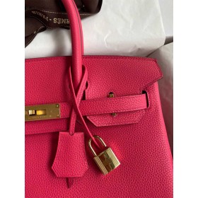 Hermes Birkin 30 Retourne Handmade Bag In Rose Red Clemence Leather