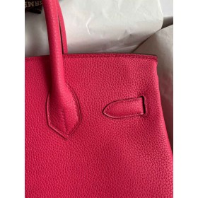 Hermes Birkin 30 Retourne Handmade Bag In Rose Red Clemence Leather