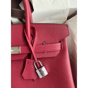 Hermes Birkin 30 Retourne Handmade Bag In Rouge Grenat Clemence Leather