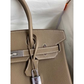 Hermes Birkin 30 Retourne Handmade Bag In Taupe Clemence Leather