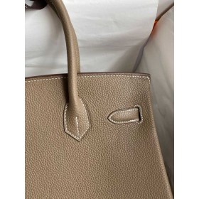 Hermes Birkin 30 Retourne Handmade Bag In Taupe Clemence Leather