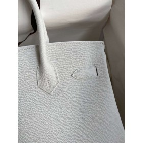 Hermes Birkin 30 Retourne Handmade Bag In White Epsom Calfskin