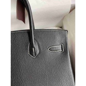 Hermes Birkin 30 Verso Retourne Handmade Bag in Black Chevre Mysore Goatskin