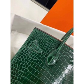 Hermes Birkin 30 Bag In Green Crocodile Porosus Shiny Skin