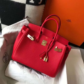Hermes Birkin 30cm Bag In Red Clemence Leather GHW