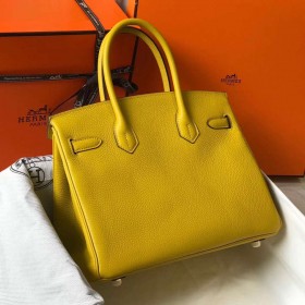 Hermes Birkin 30cm Bag In Yellow Clemence Leather GHW