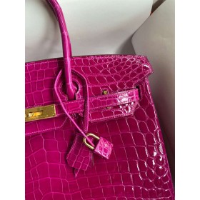 Hermes Birkin 35 Handmade Bag In Rose Scheherazade Crocodile Niloticus Shiny Skin