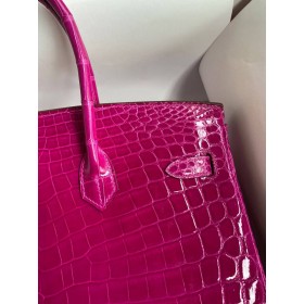 Hermes Birkin 35 Handmade Bag In Rose Scheherazade Crocodile Niloticus Shiny Skin