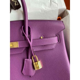 Hermes Birkin 35 Retourne Handmade Bag in Anemone Clemence Leather