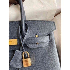 Hermes Birkin 35 Retourne Handmade Bag in Blue Nuit Epsom Calfskin