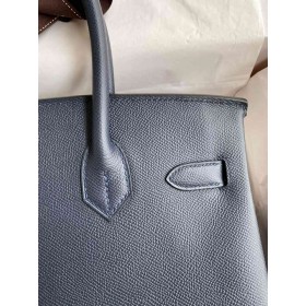 Hermes Birkin 35 Retourne Handmade Bag in Blue Nuit Epsom Calfskin