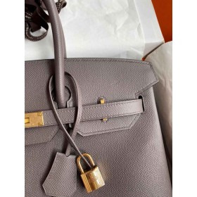 Hermes Birkin 35 Retourne Handmade Bag In Etain Epsom Calfskin