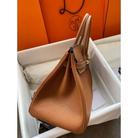 Hermes Birkin 35 Retourne Handmade Bag In Gold Clemence Leather
